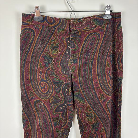 Lauren Ralph Lauren Dark Paisley Brushed Cotton Pants 10 whimsigoth - Picture 1 of 9
